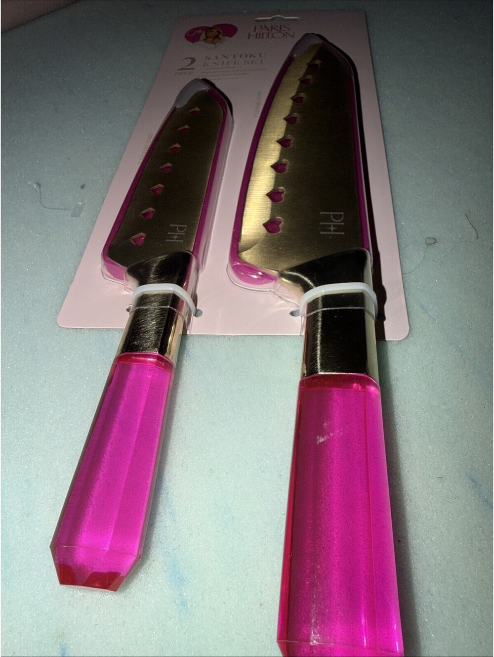 Paris Hilton Stainless Steel Knife Set- Jewel Handles & Gold Blades Heart Cutout